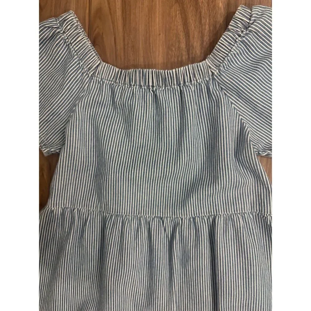 Thereabouts Girls Blue White Striped Cotton Dress Size XS 6-6X Short Sleeve